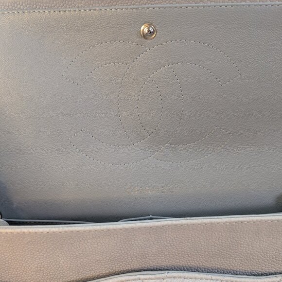 Chanel Classic Jumbo Light Gray Blue Quilted Caviar Double Flap Bag - Picture 11 of 16